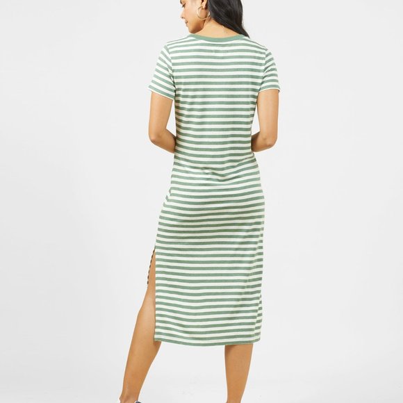 Outerknown Neptune Tee Dress in Green Grass / Salt Stripe - Picture 2 of 3
